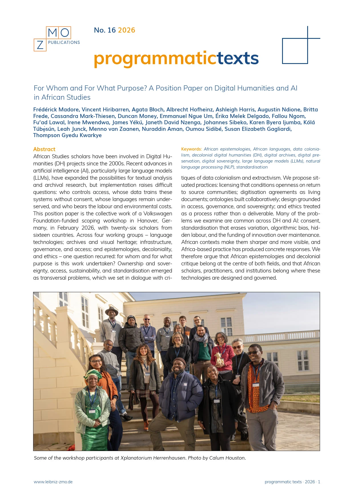 Cover — For Whom and For What Purpose? A Position Paper on Digital Humanities and AI in African Studies