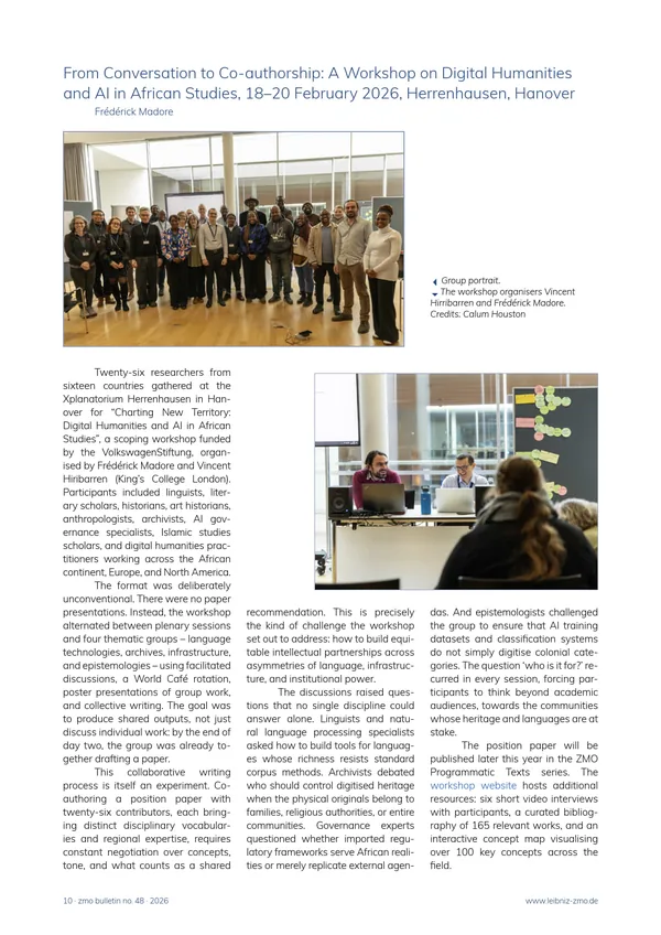 Cover — From Conversation to Co-authorship: A Workshop on Digital Humanities and AI in African Studies, 18–20 February 2026, Herrenhausen, Hanover